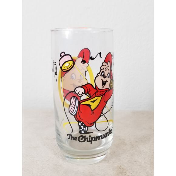 Alvin The Chipmunks Drinking Clear Glass Tumbler 16oz Drinkware Year 1985 6" - Picture 9 of 13